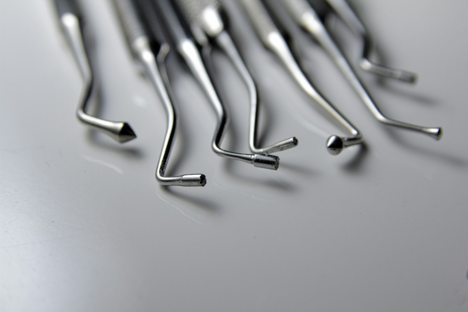 Dental instruments arranged on a tray