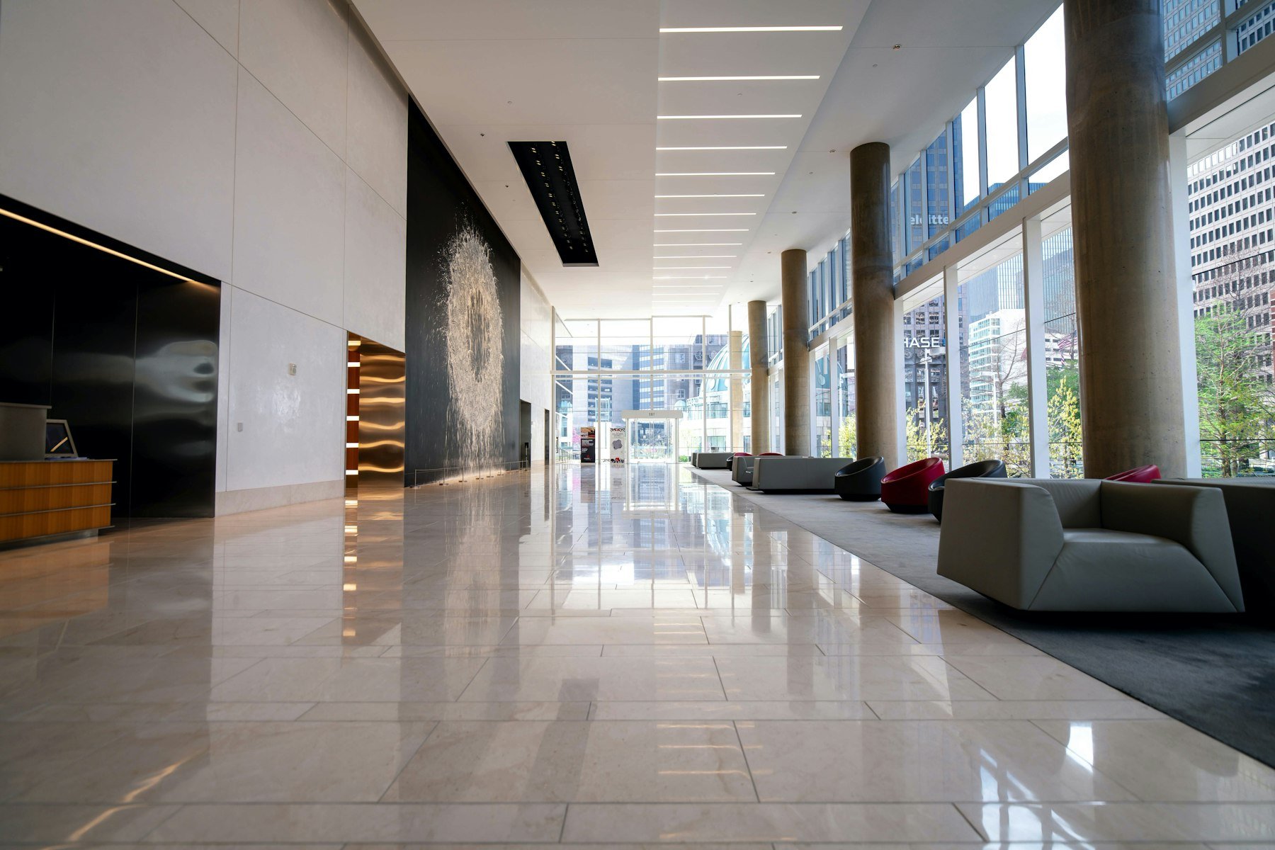 A bright, modern medical building lobby