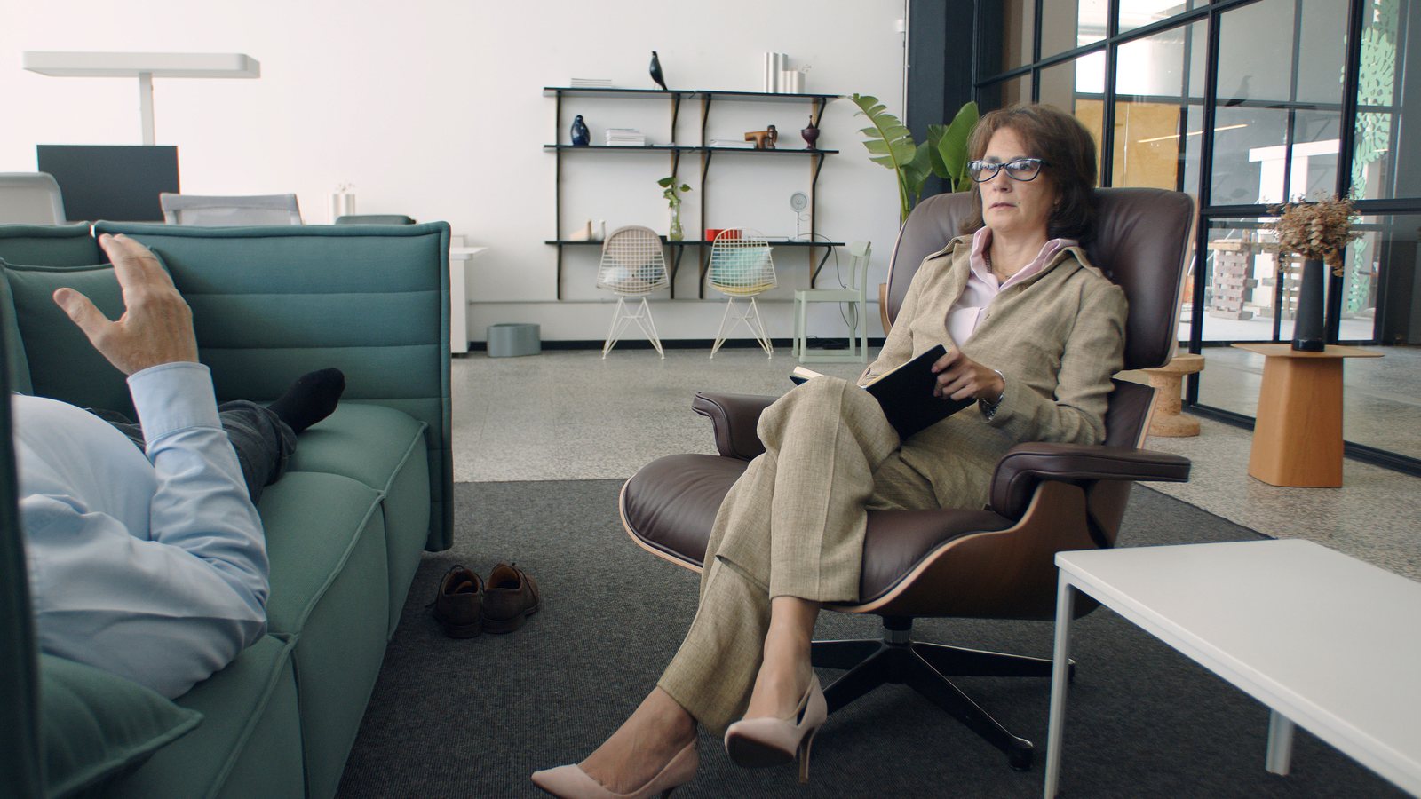 A patient in a treatment recliner