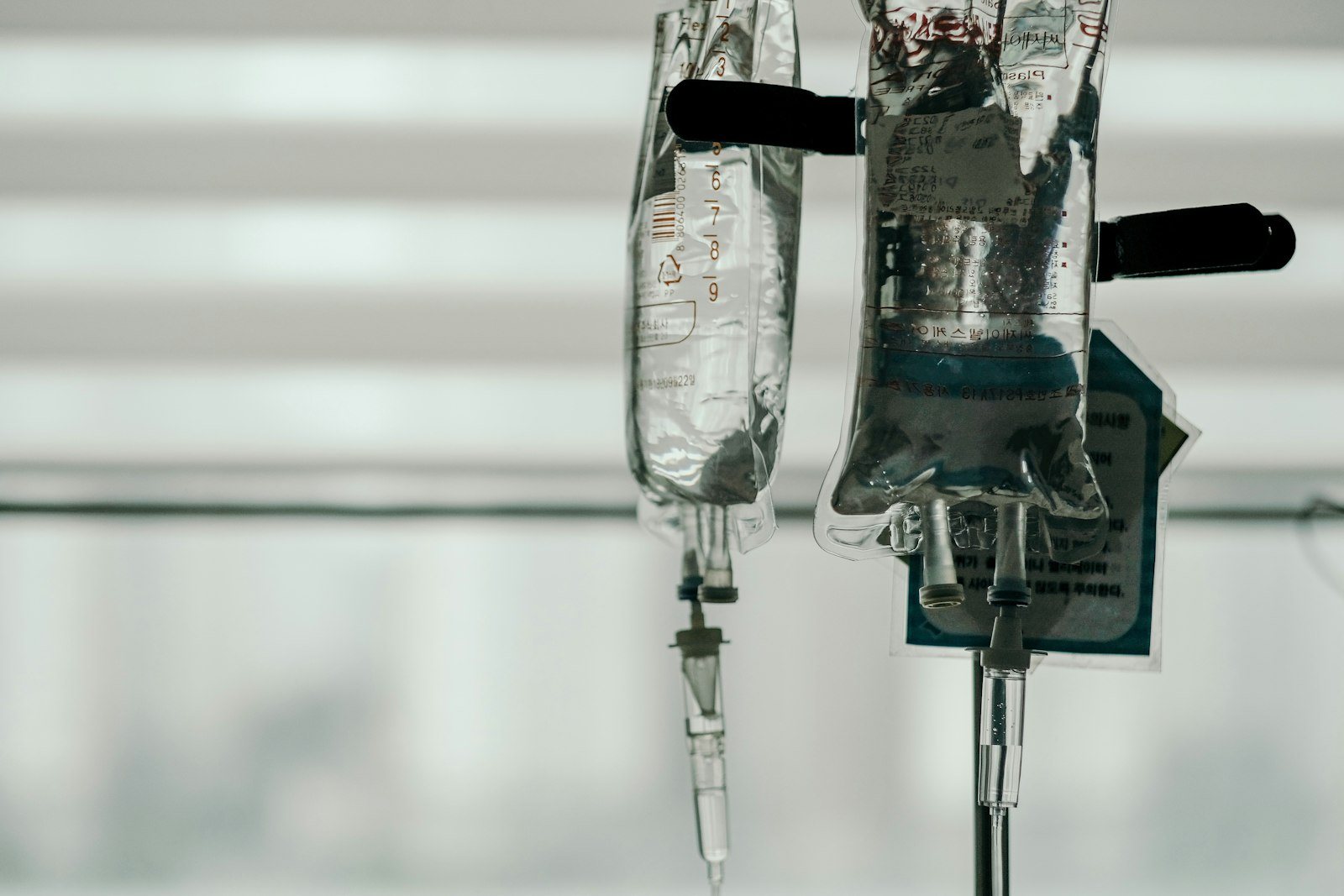 An intravenous line and drip chamber