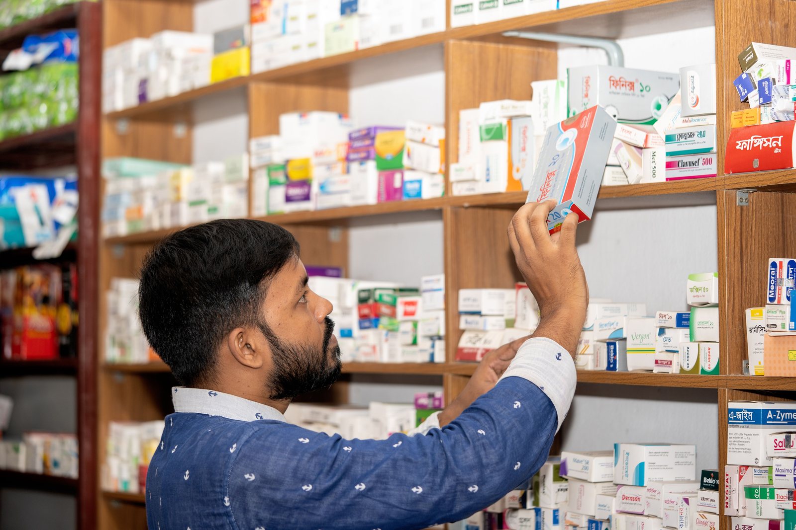 Medication shelving in a modern pharmacy