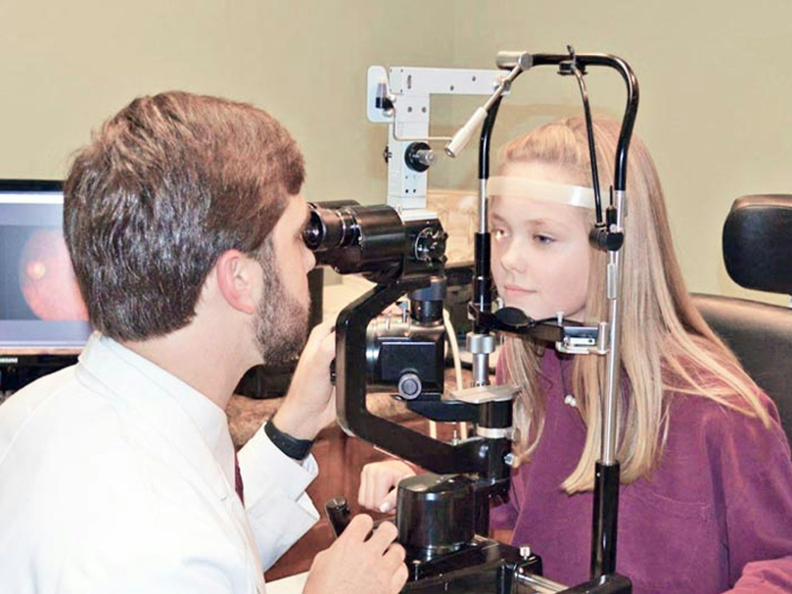An eye examination in a clinic