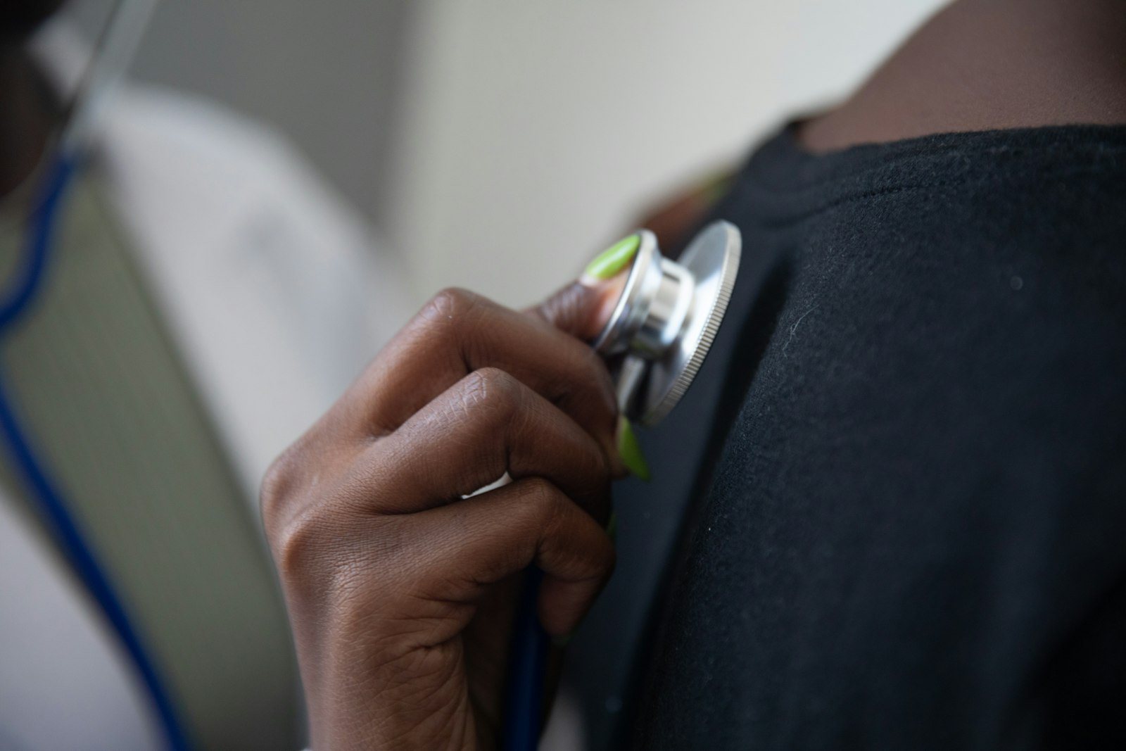 A stethoscope used during a chest examination