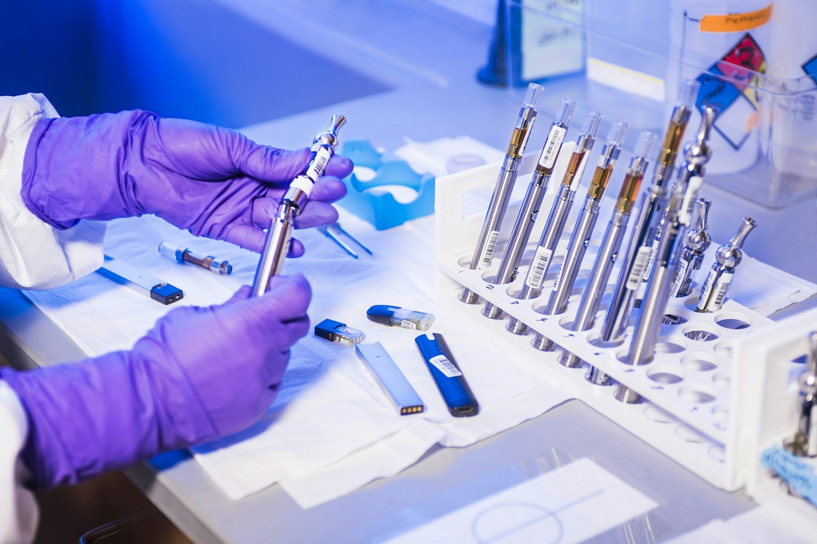 Blood sample tubes in a laboratory rack