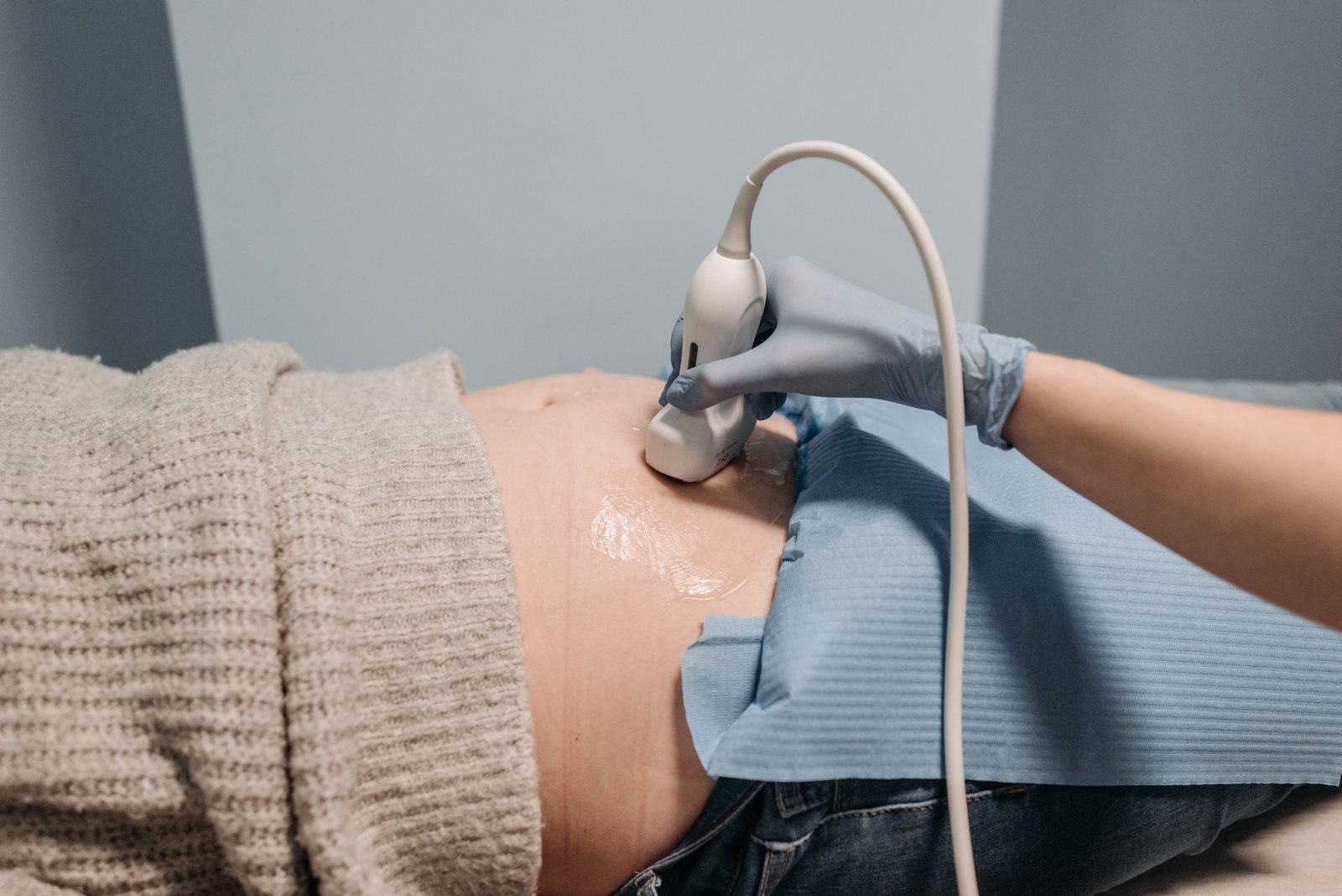 An abdominal ultrasound being performed